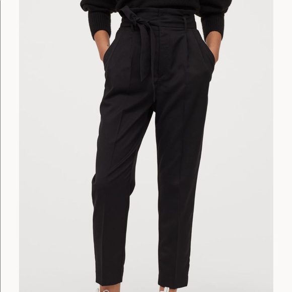 NWT-gray paper bag pants wide bottom